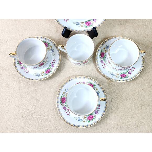 Lipper And Mann Teacup & Saucer 5 1/2" Pink Roses Gold Trim 4 Sets Japan Vintage - Picture 7 of 13